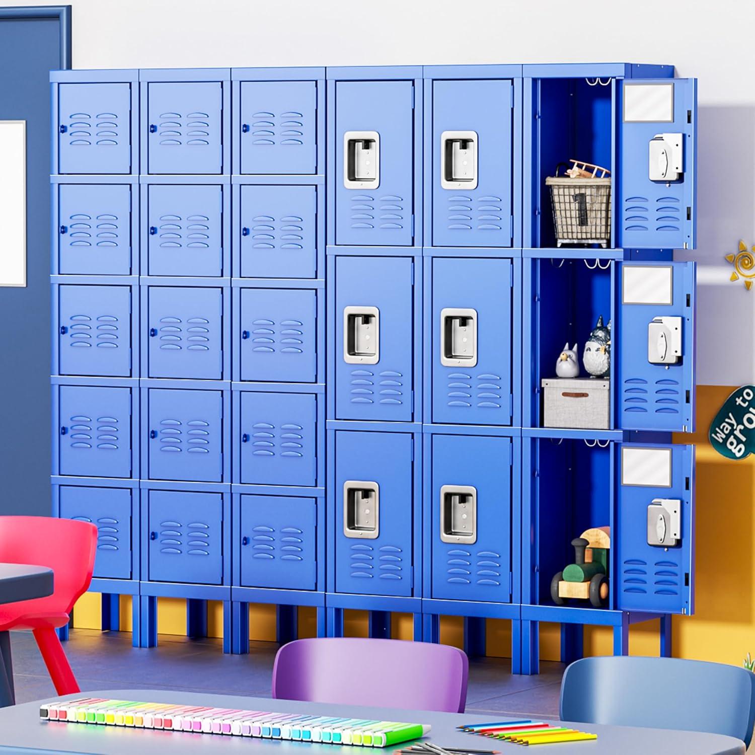 INTERGREAT Metal Locker for School Office Gym Metal Storage Locker Cabinet for Employees Students Steel Locker Triple Tier with 3 Door Blue