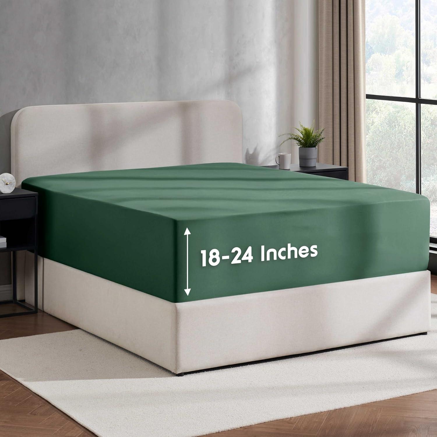 Nestl Fitted Sheet Cal King Size, Extra Deep Pocket Fitted Sheet Only, Ultra Soft Microfiber Fitted Bed Sheet Fits up to 24" Mattress - Hunter Green
