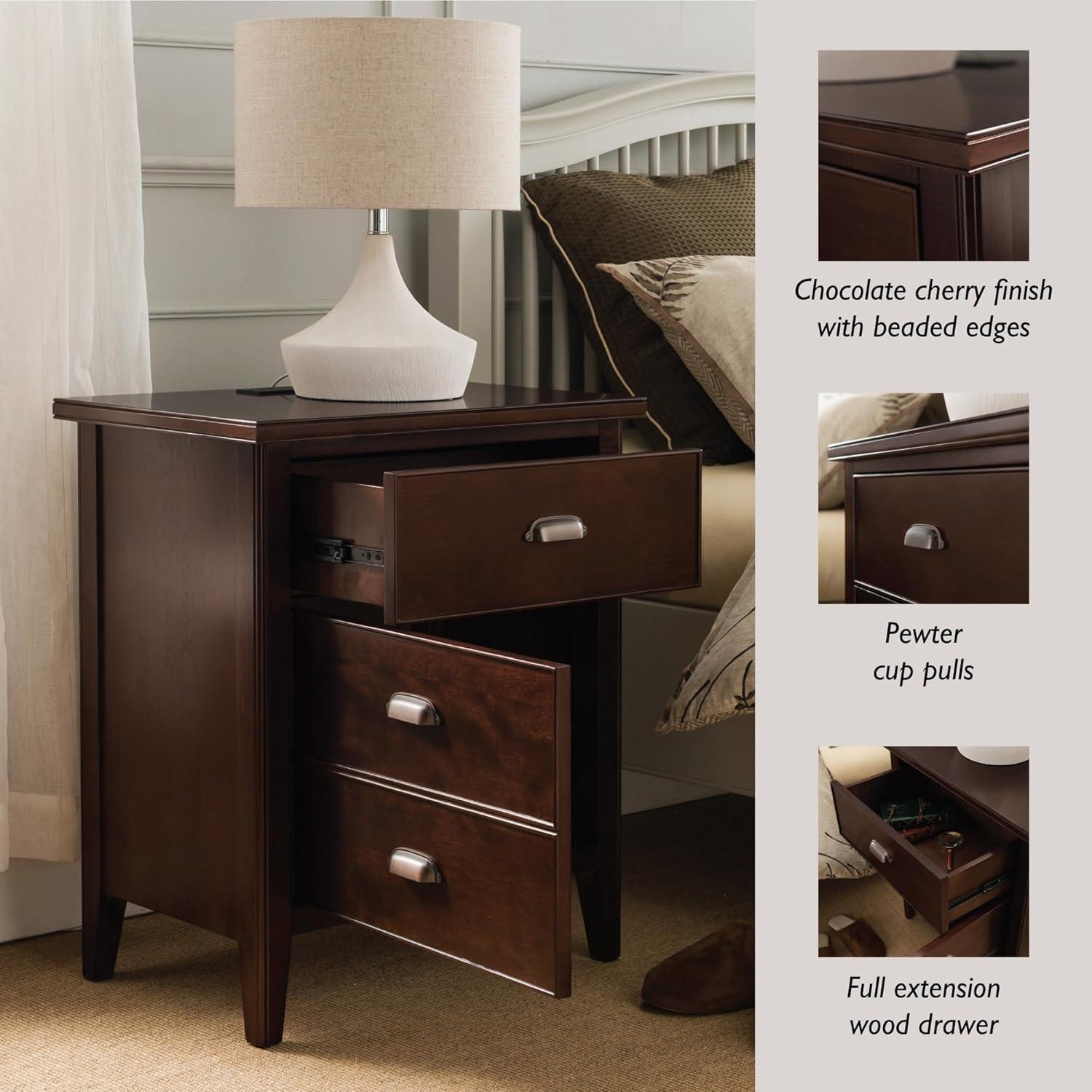 Leick Home 10522 Laurent Nightstand with Drawer, Door with USB-C Fast Charging Station and AC/USB Outlet, Chocolate Cherry