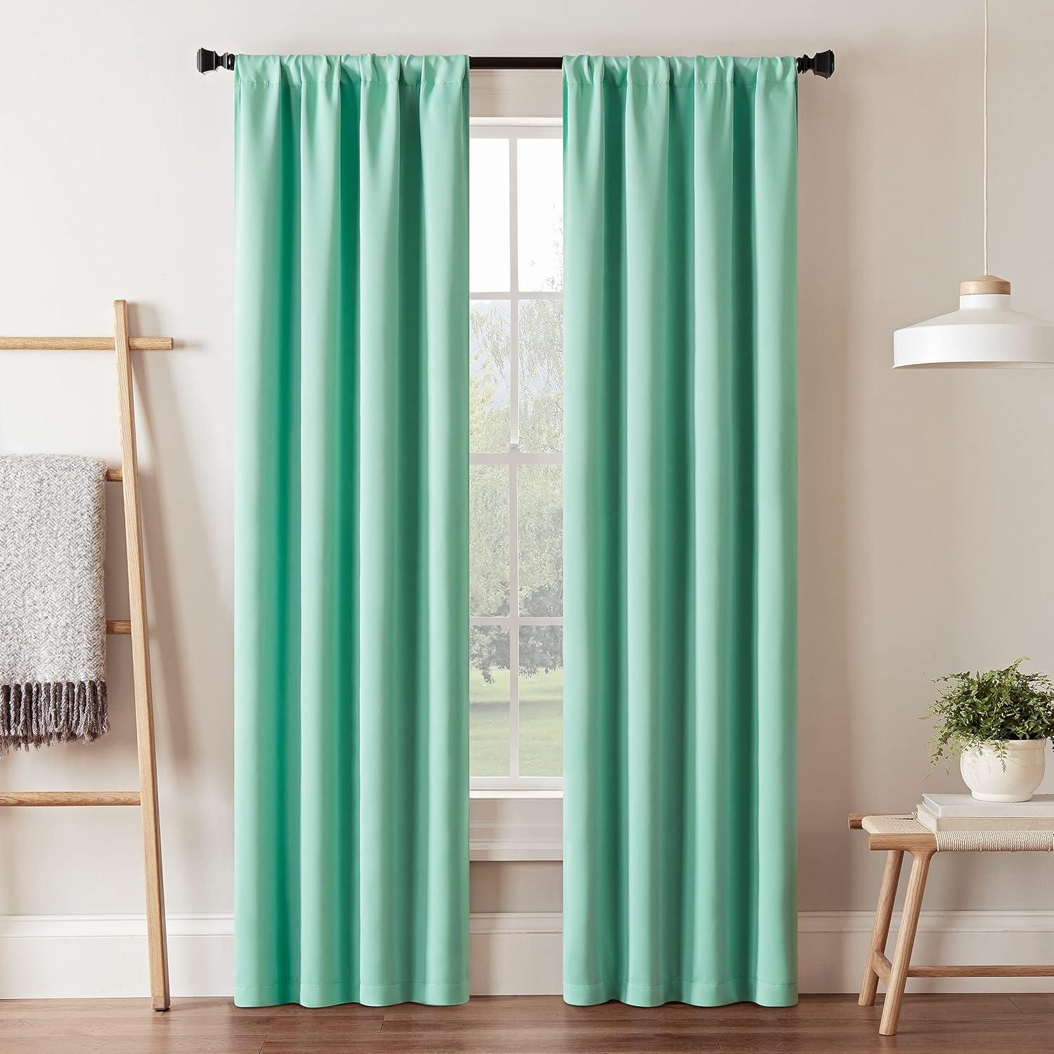 Eclipse Darrell Blackout Rod Pocket Window Curtain Panel, Mint, 37x84