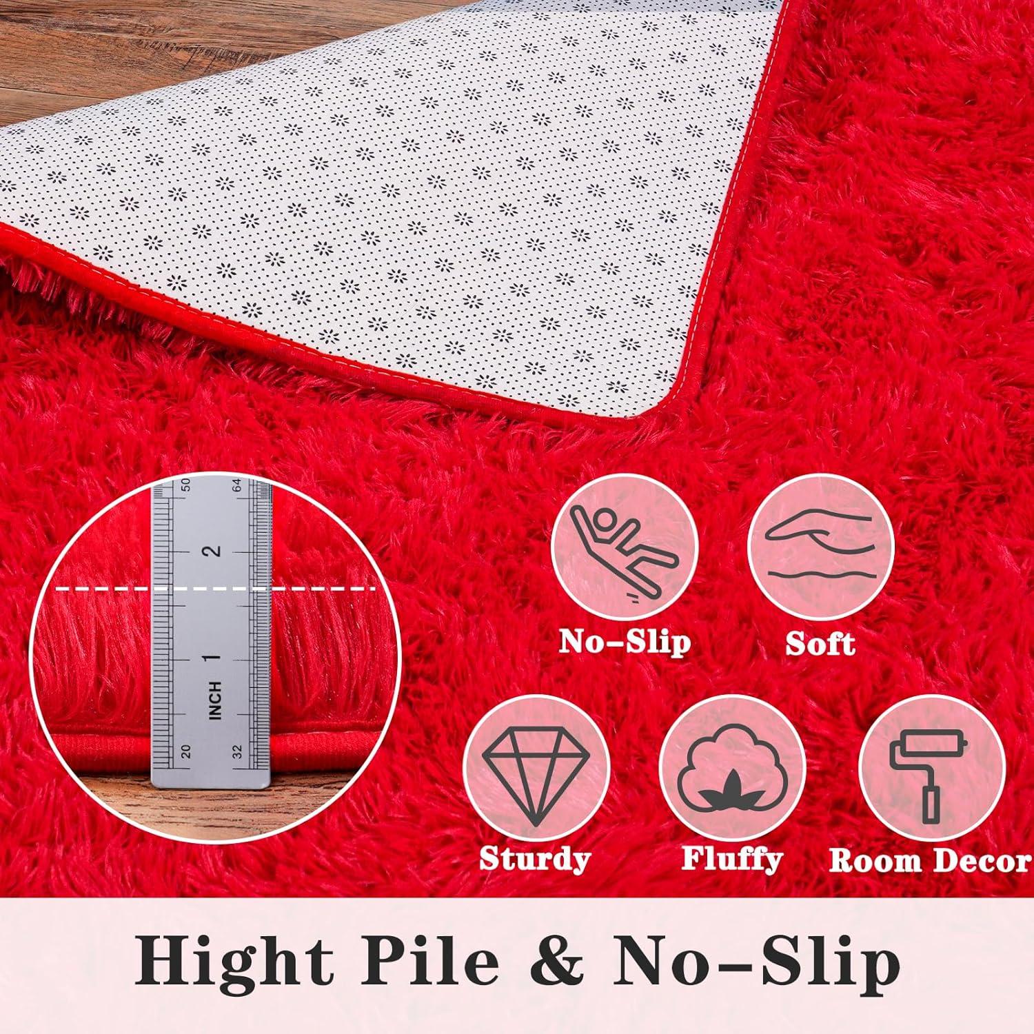 Softlife Super Soft Rug For Living Room Fluffy Rugs For Dorm Room Cute Plush carpet For Bedroom,8' x 10',Red