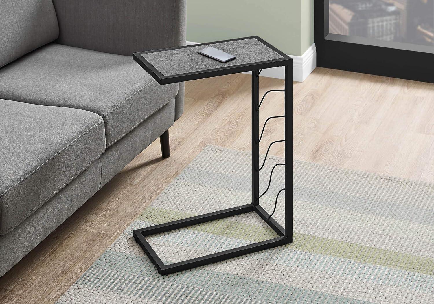 Elegant Contemporary C-Shaped Stone-Look Accent Table in Grey & Black