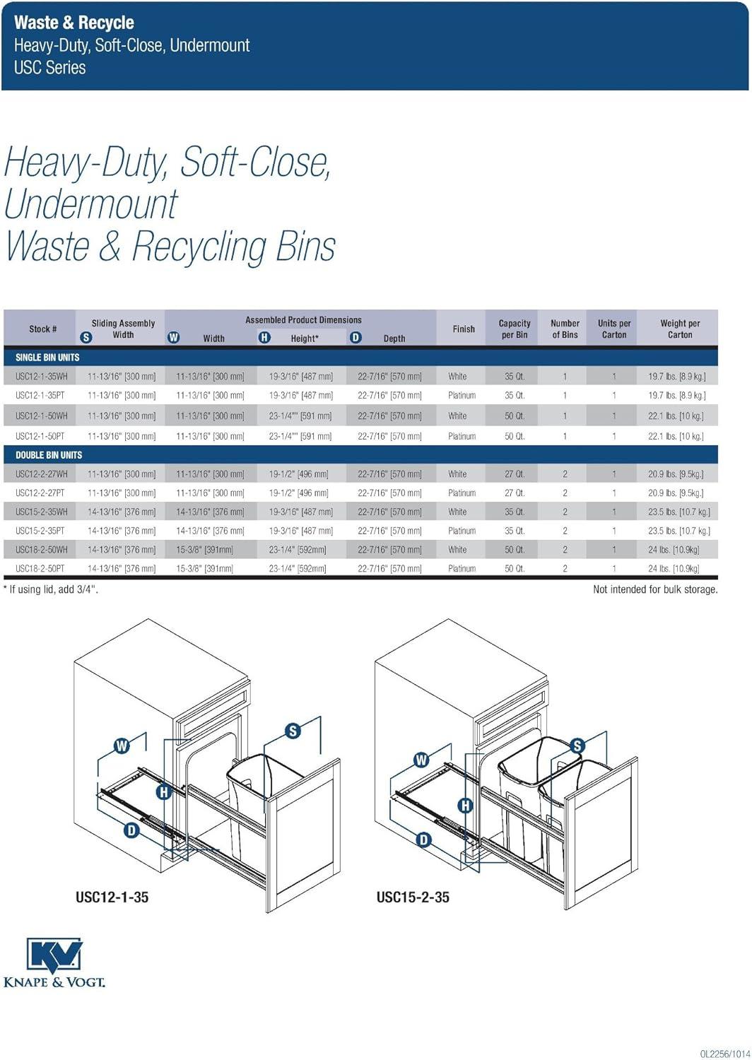 Platinum Double Soft-Close Pull-Out Trash and Recycling Bins