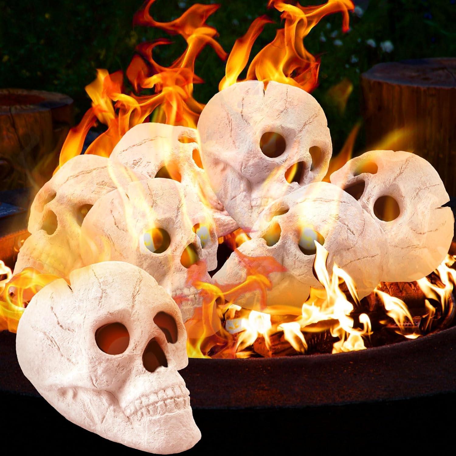 White Ceramic Fireproof Skull Bonfire Accessories, 9 Inch, 6 Pack