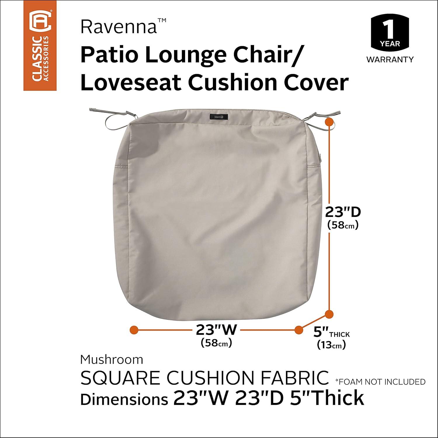 23" x 23" x 5" Ravenna Patio Seat Cushion Slip Cover Mushroom: Tailored Fit, Zipper Closure - Classic Accessories