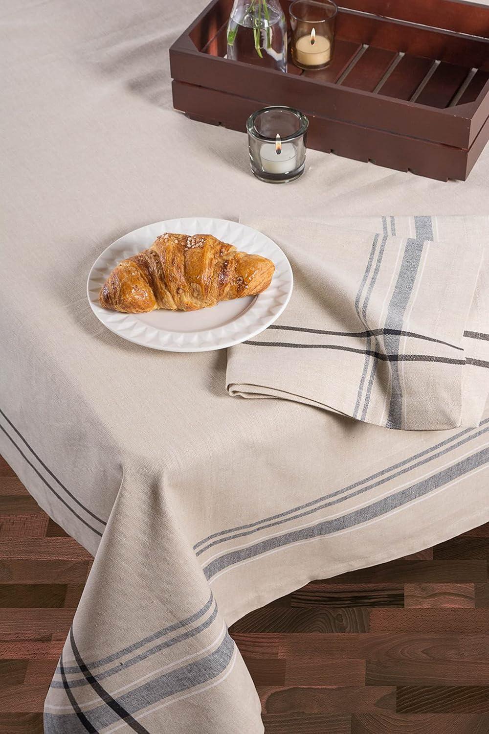 Taupe and Black Cotton Striped Napkin Set, 20x20, 6 Piece