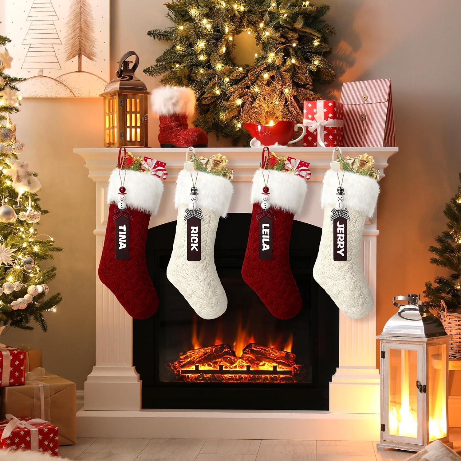 4 Pack 18" Large Knit Christmas Stockings with Name Tags