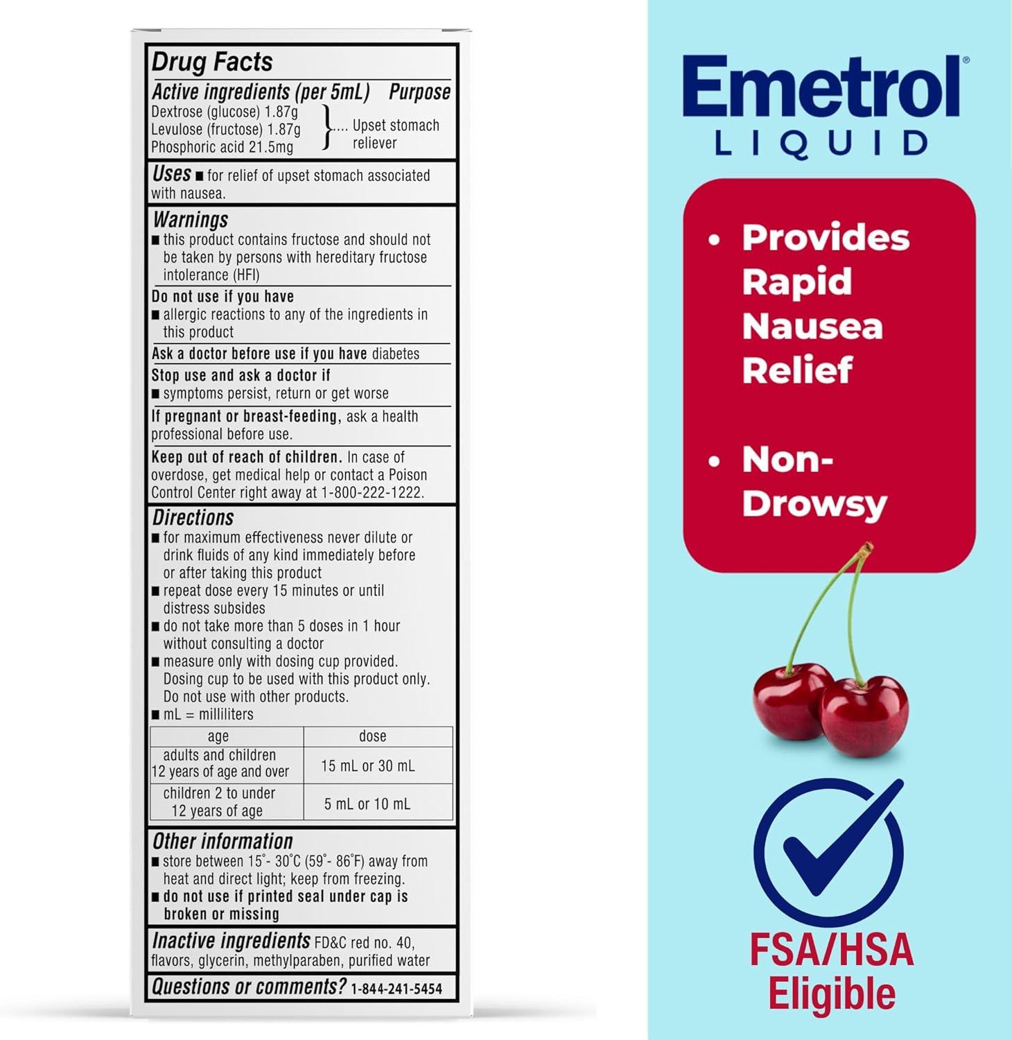 Emetrol Liquid Non-Drowsy Nausea Relief - Cherry Flavor - 4fl oz