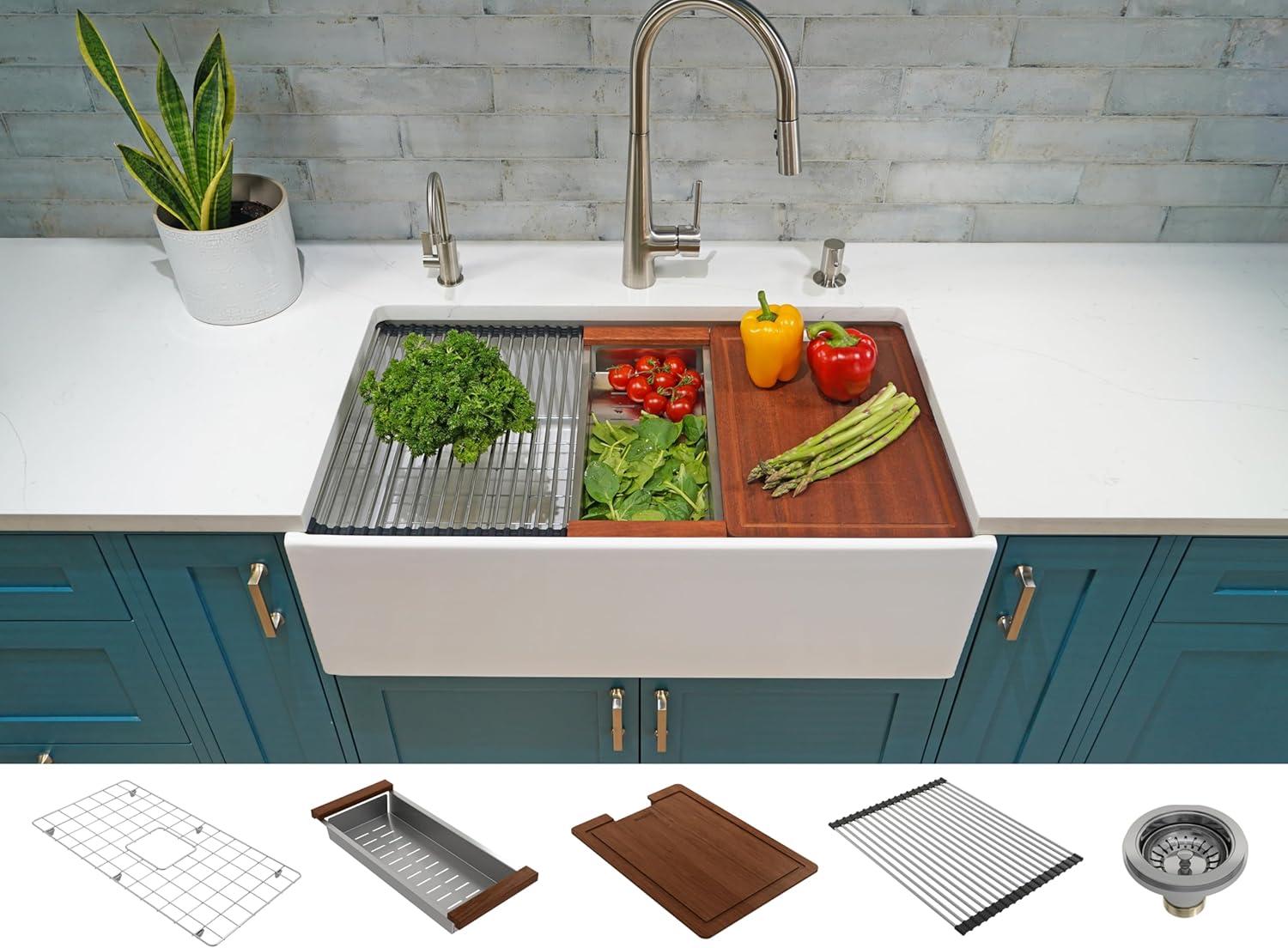 Contempo 33'' L Farmhouse Apron-Front Fireclay Kitchen Sink