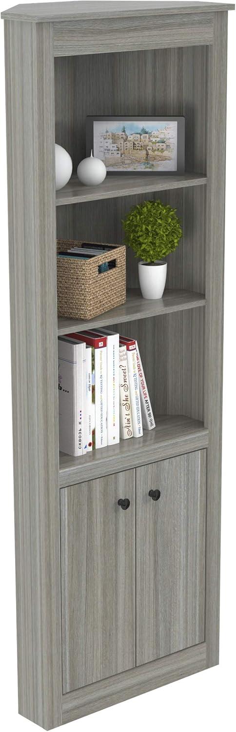 Smoke Oak 76'' Corner Bookshelf with Concealed Storage