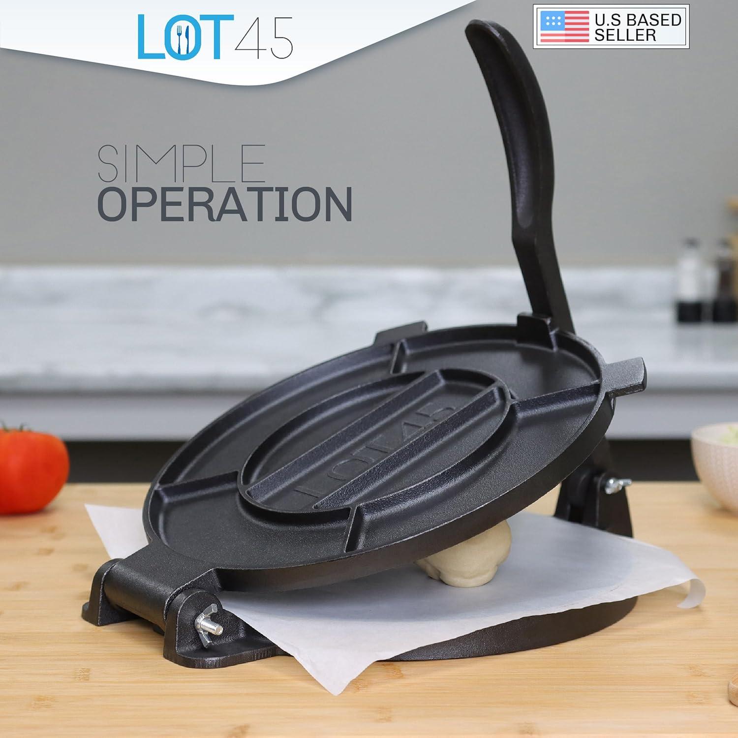 Lot45 Cast Iron Tortilla Press -10in Corn Tortillas Maker with 100 Paper Sheets