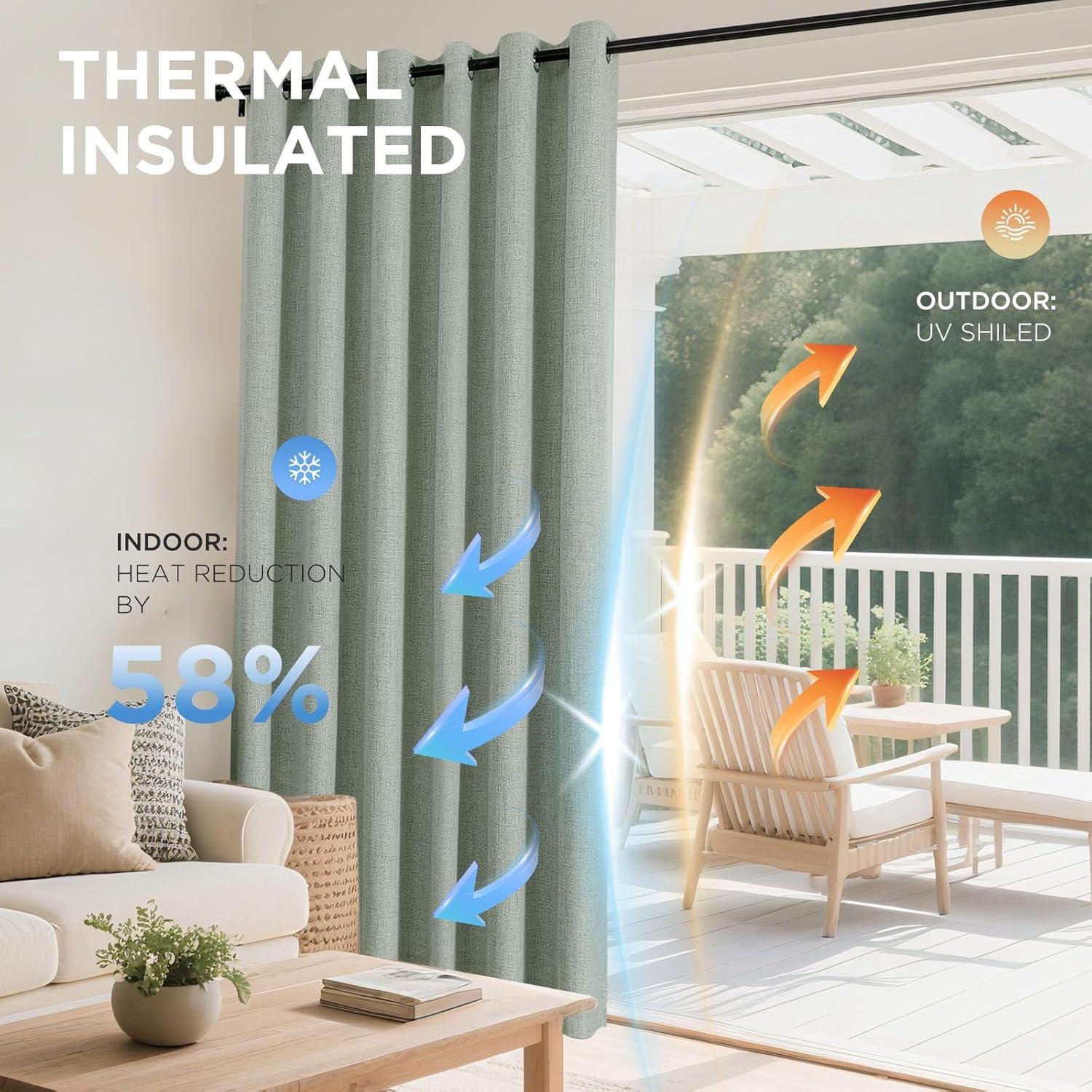 COSVIYA 100% Blackout Sage Green Linen Curtains & Drapes 84 Inch Length 2 Panels Set, Full Room Darkening Grommet Insulated Thermal Window Panels for Bedroom/Living Room,52x84 inches