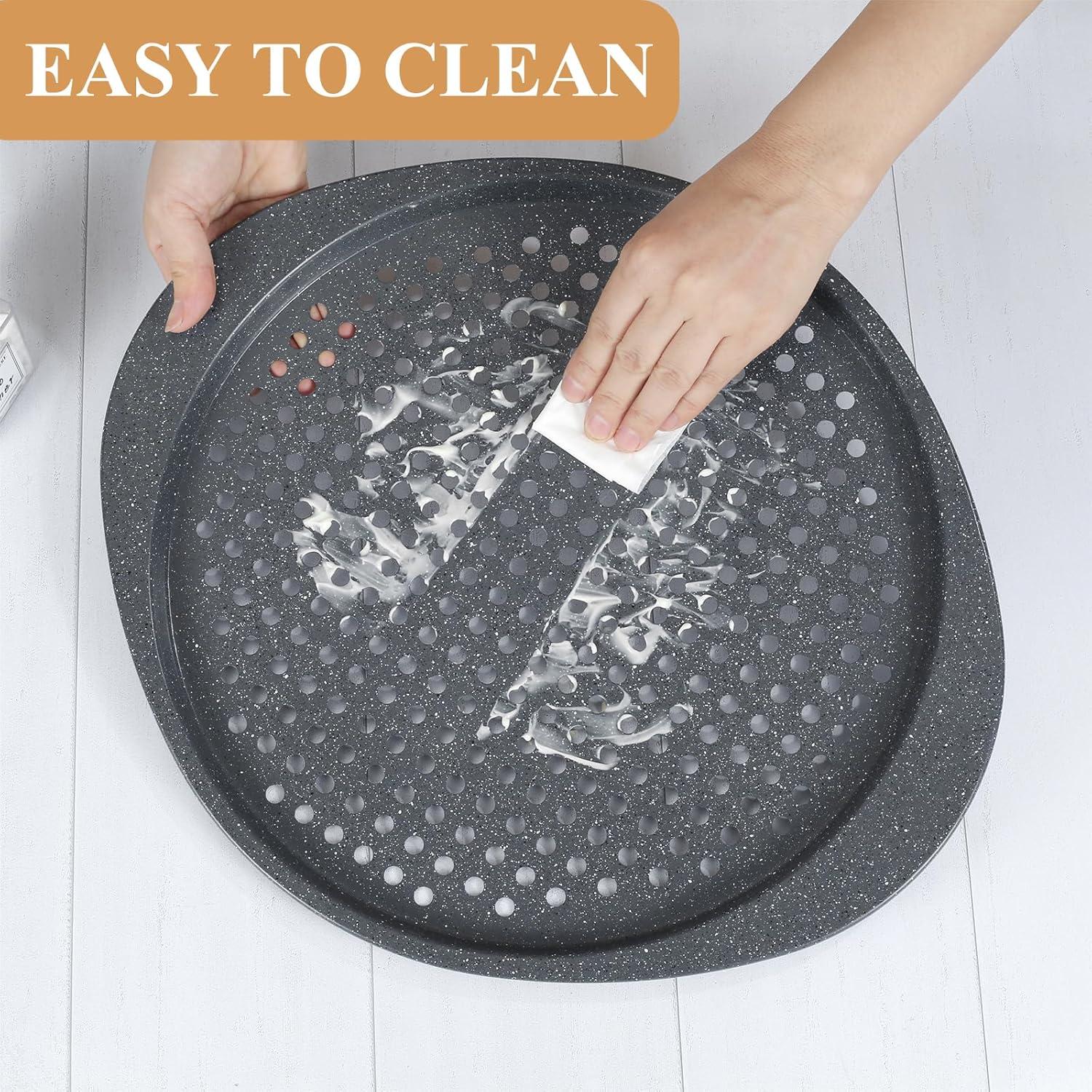 Pizza Pan for Oven – Pizza Pans with Holes, Walooza Round Pizza Tray for Oven, Perforated Carbon Steel Pizza Pan, 1 PCS