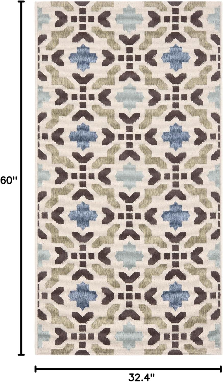 SAFAVIEH Veranda Branson Geometric Indoor/Outdoor Area Rug, 2'7" x 5', Cream/Aqua