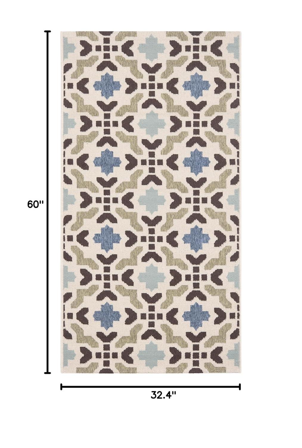 SAFAVIEH Veranda Branson Geometric Indoor/Outdoor Area Rug, 2'7" x 5', Cream/Aqua