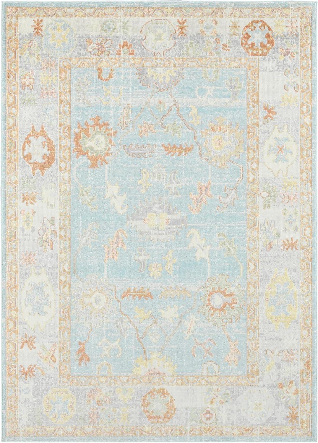 Aqua Bohemian Chic 8'9" x 11'9" Rectangular Easy-Care Area Rug