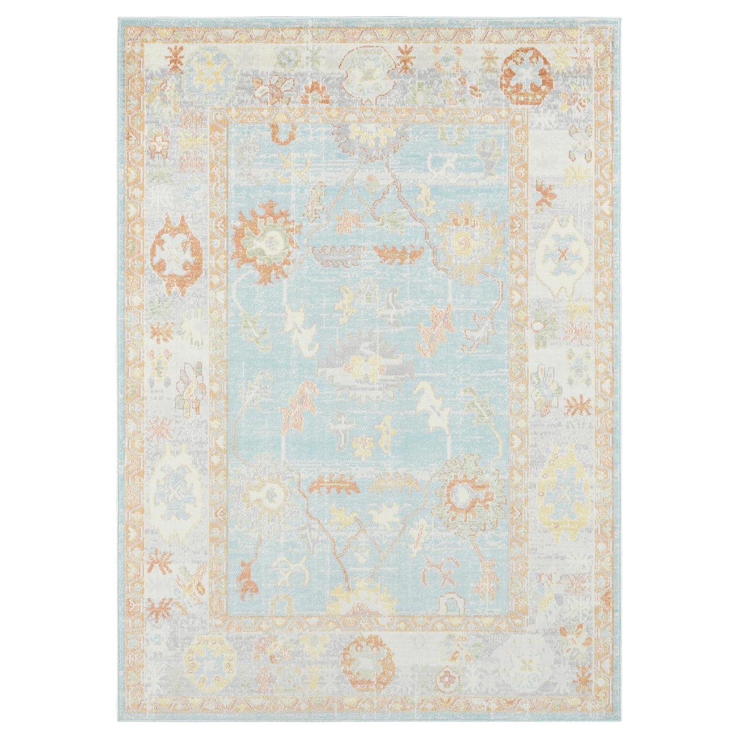 Bohemian 9 ft. X 12 ft. Aqua Border, Floral, Oriental Area Rug