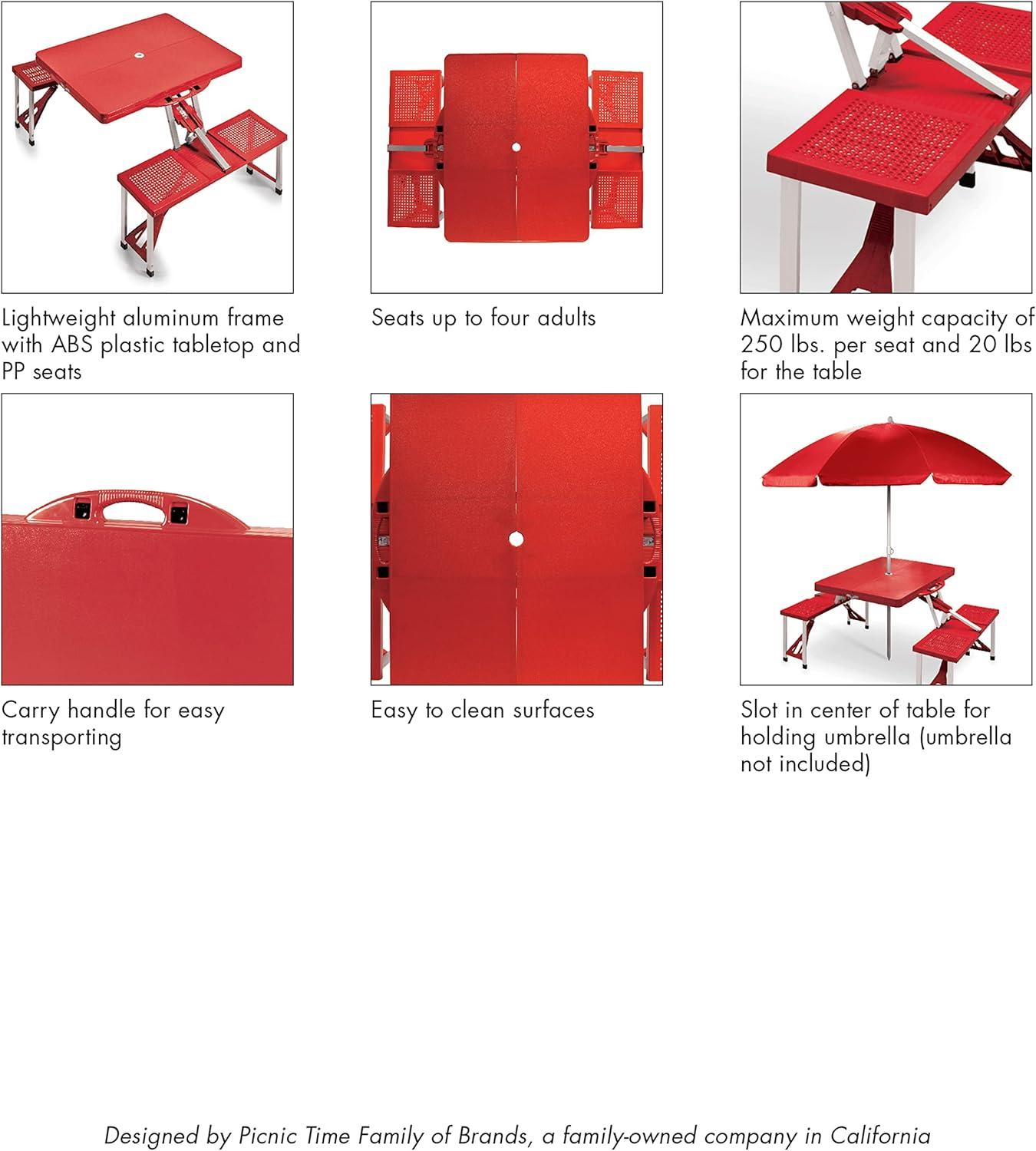 Black Folding Picnic Table with Play Town Design and Umbrella Hole