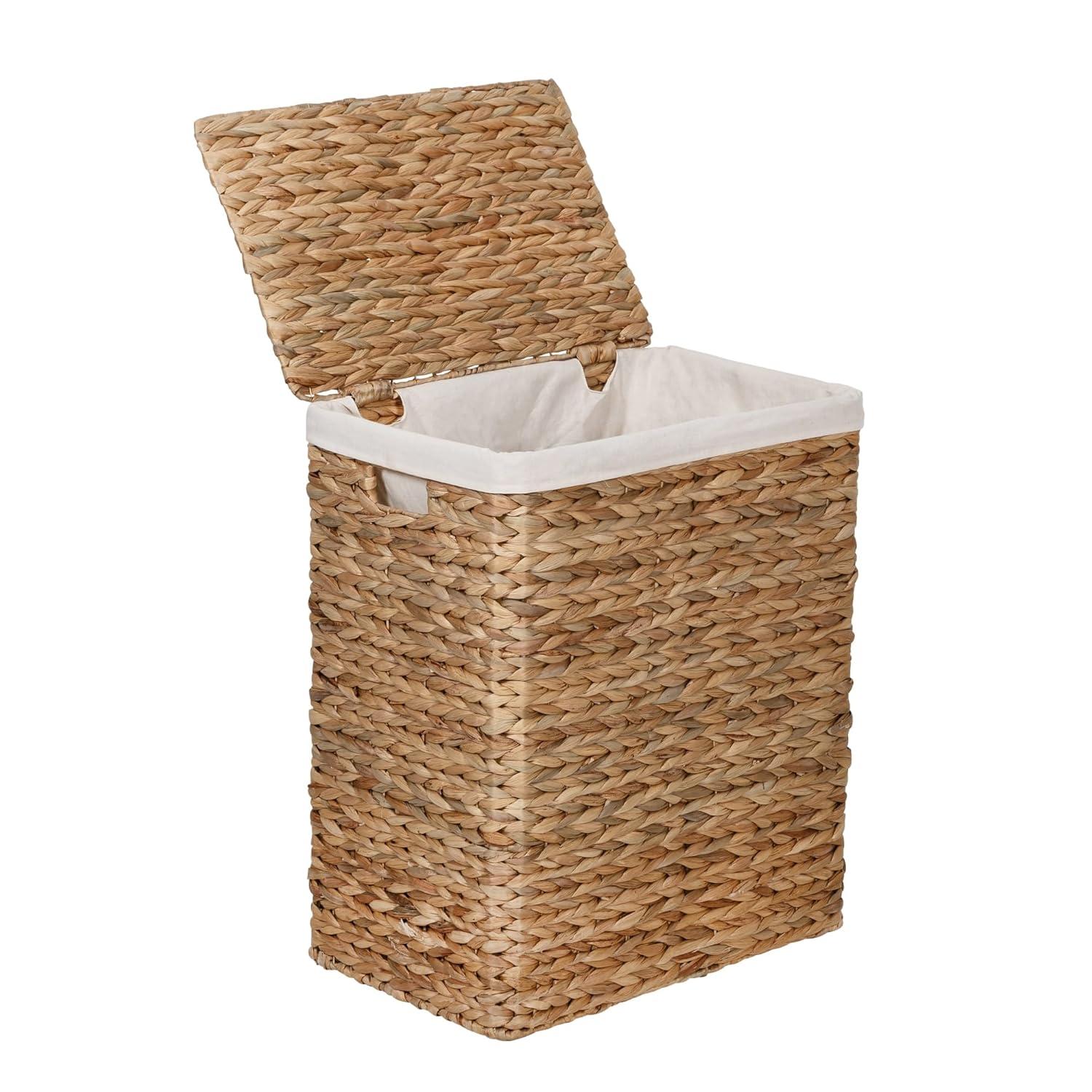 Honey-Can-Do Water Hyacinth Wicker Laundry Hamper and Bath Storage Basket Set of 7, Natural/White