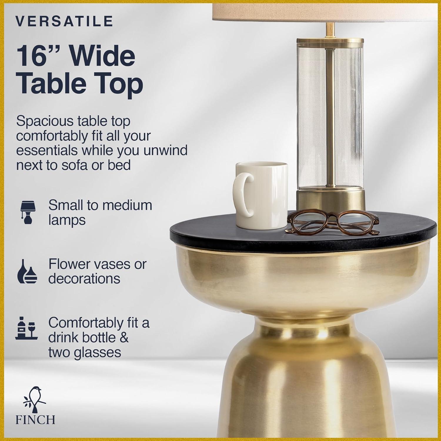 Finch Finch Adler Rothko Accent Side Table, Granite Top, Brushed Brass or Rose Gold Base, Hourglass Shape