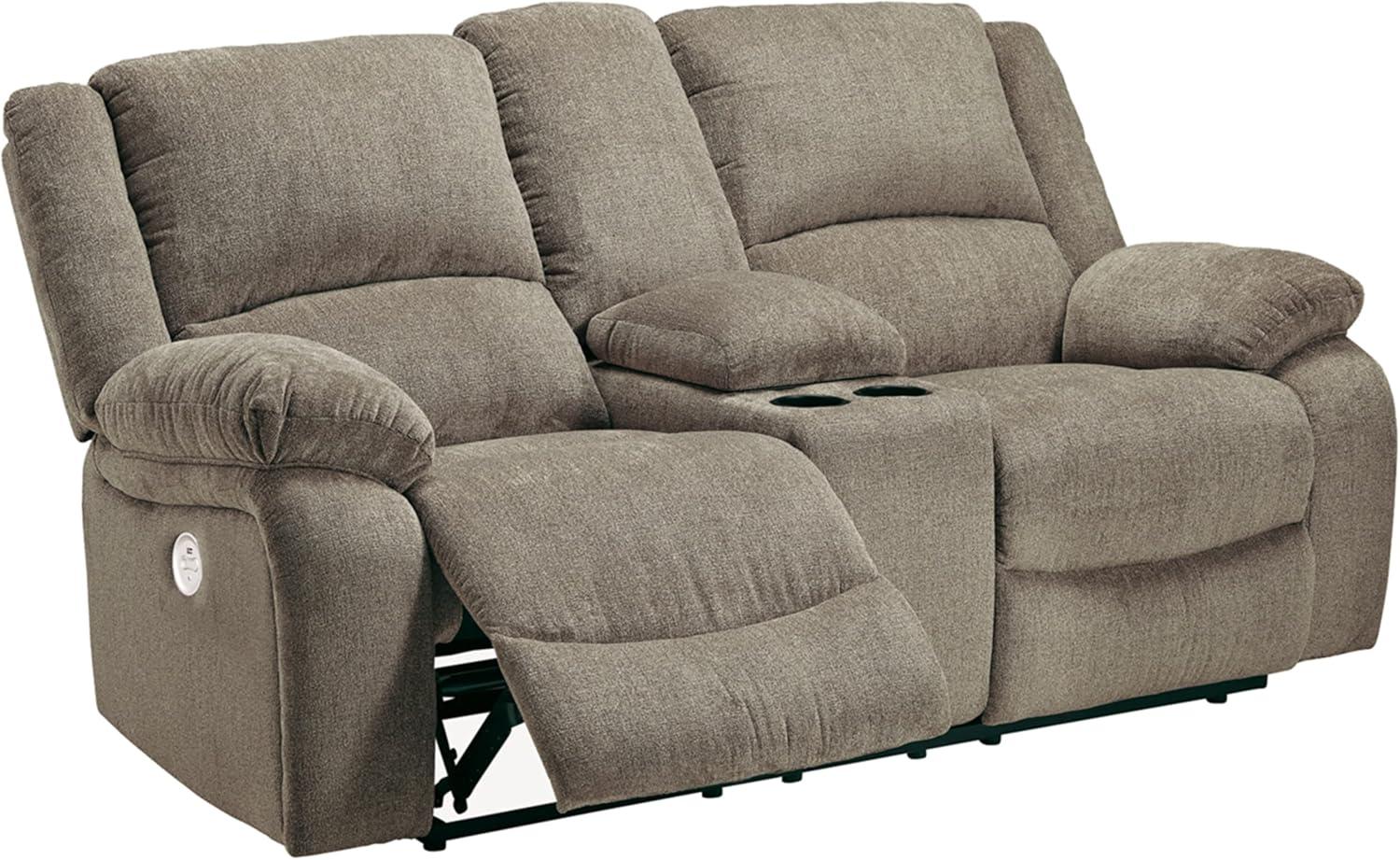 Signature Design by Ashley Draycoll Reclining Loveseat with Console in Pewter
