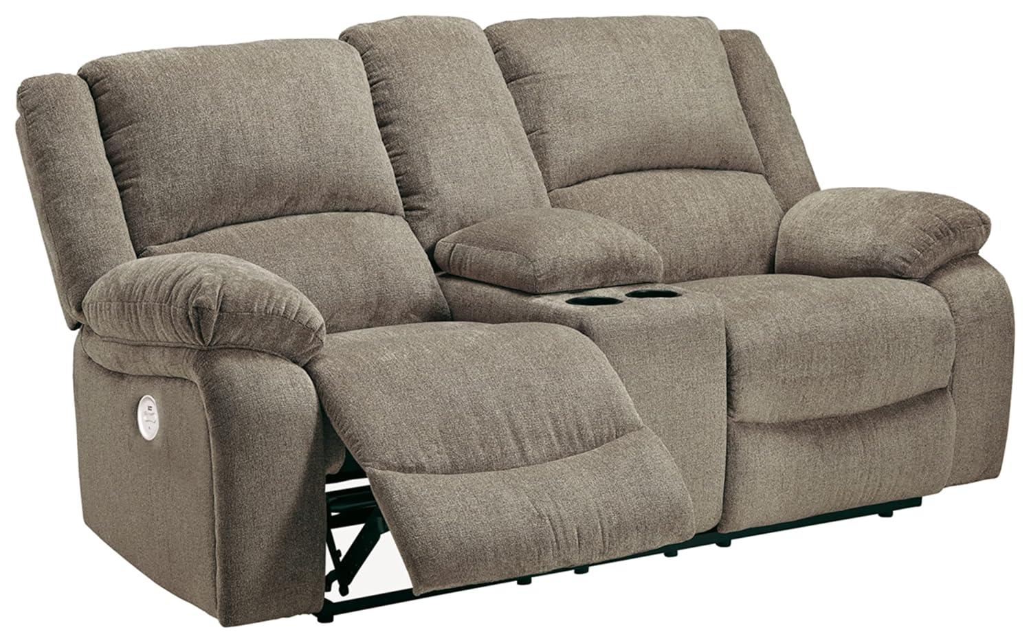Signature Design by Ashley Draycoll Reclining Loveseat with Console in Pewter