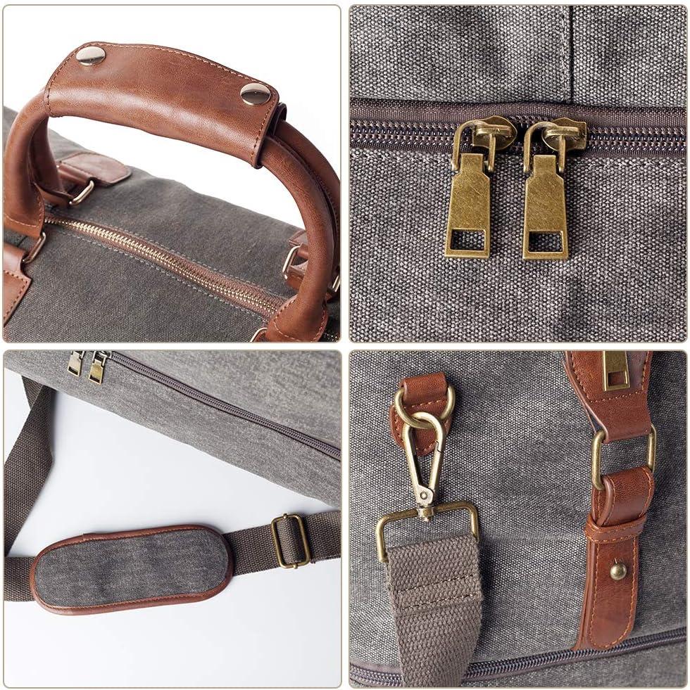MyMealivos Canvas Weekender Bag, Overnight Travel Carry On Duffel Tote with Shoe Pouch (Grey)