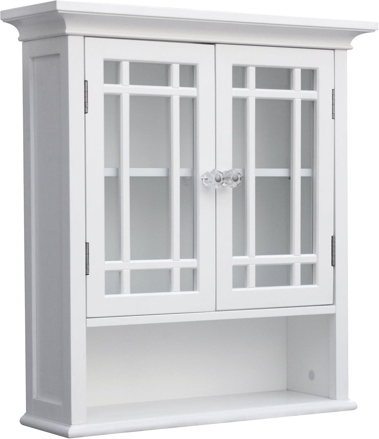 White MDF Wall Cabinet with Glass Doors and Adjustable Shelf