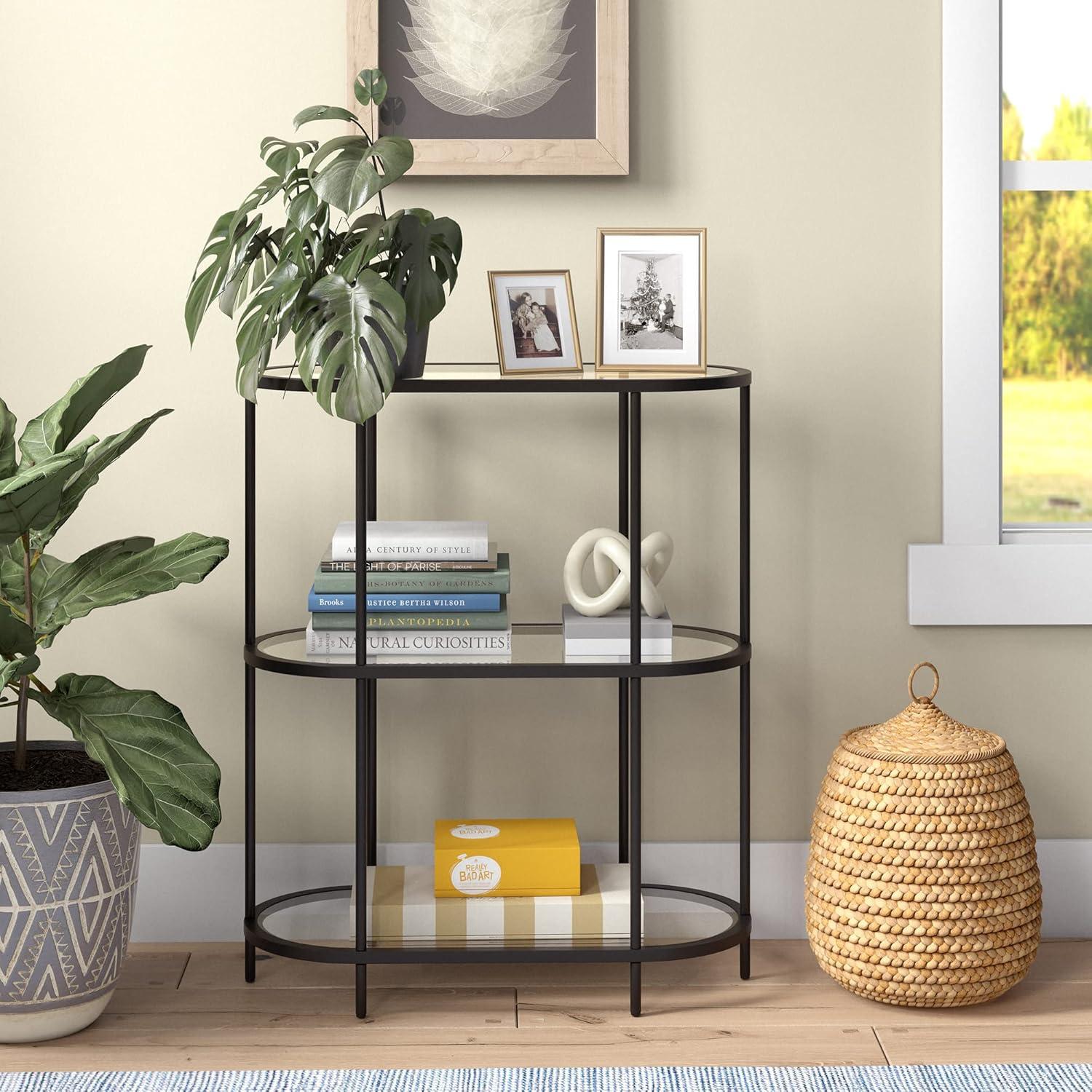 Evelyn&Zoe Leif 30" Wide Oval Bookcase, Blackened Bronze
