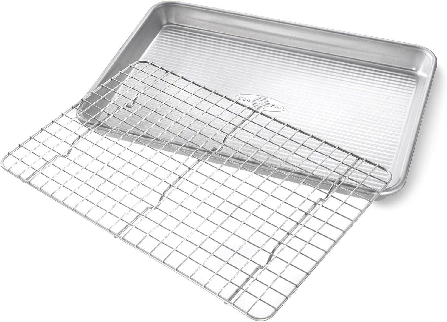 USA Pan Nonstick Quarter Sheet Pan and Cooling Rack, Set of 2, Aluminized Steel, Rectangular