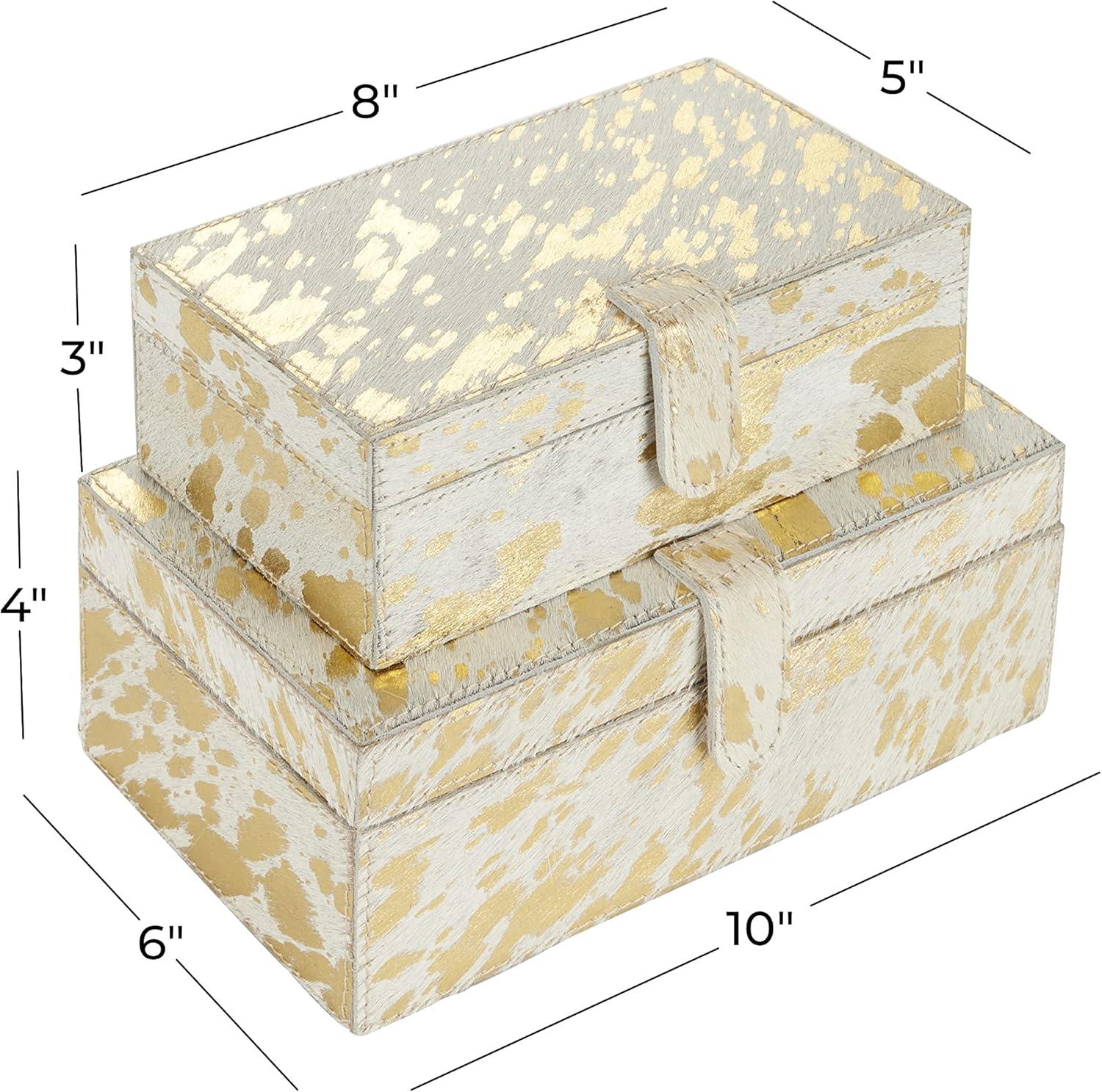 Glam Gold Leather Rectangular Decorative Box Set