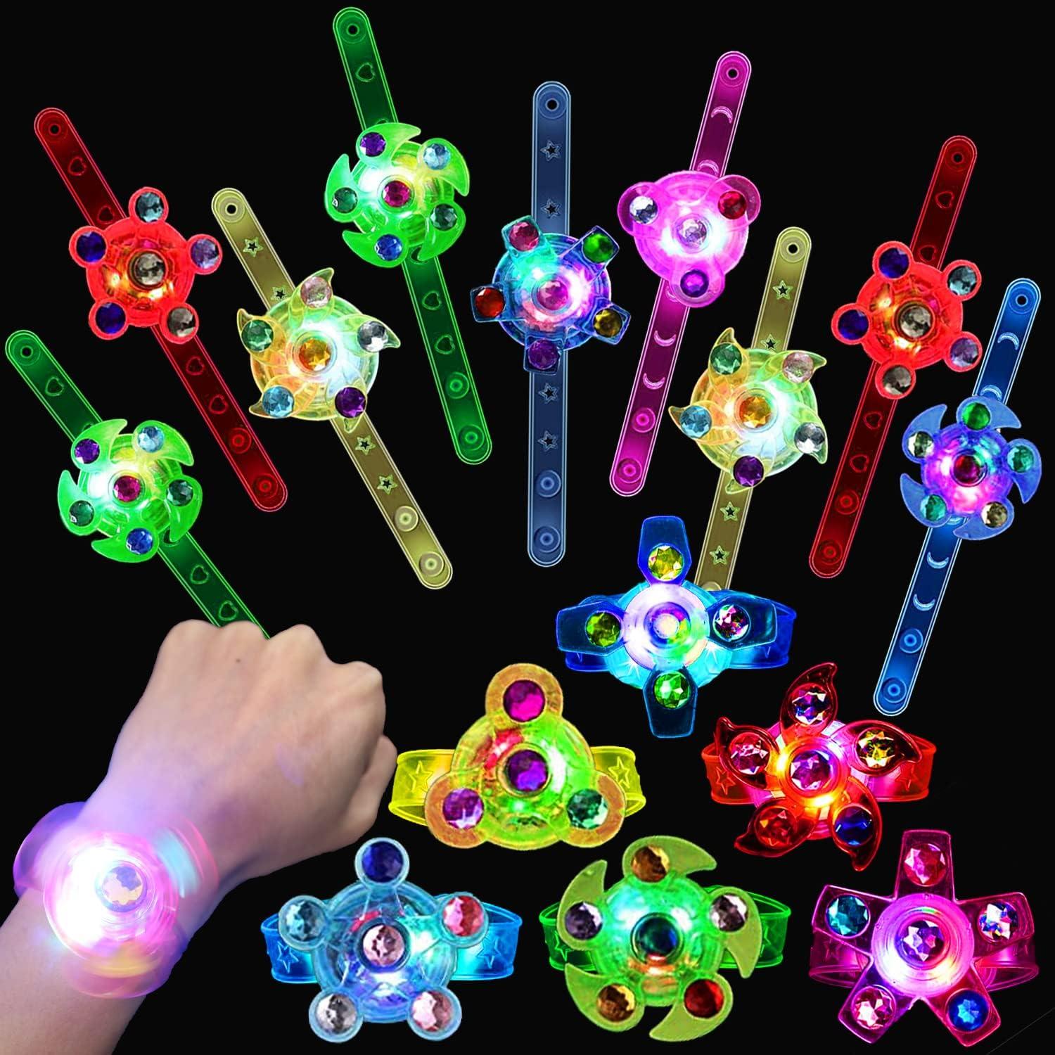 LED Light up Fidget Spinner Bracelets for Kids, 24 Pack Bulk Party Favors, Glow in The Dark, Birthday Gifts, Classroom Toys