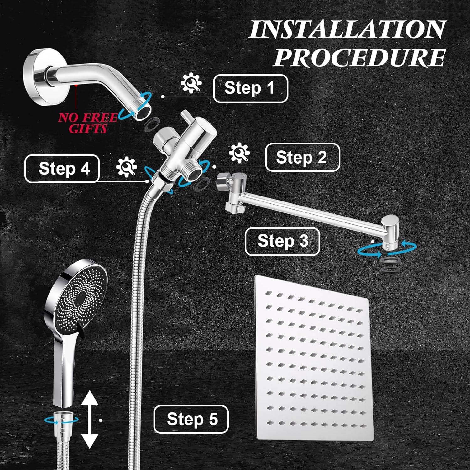 Chrome Dual Shower Head with Handheld Spray and Adjustable Arm