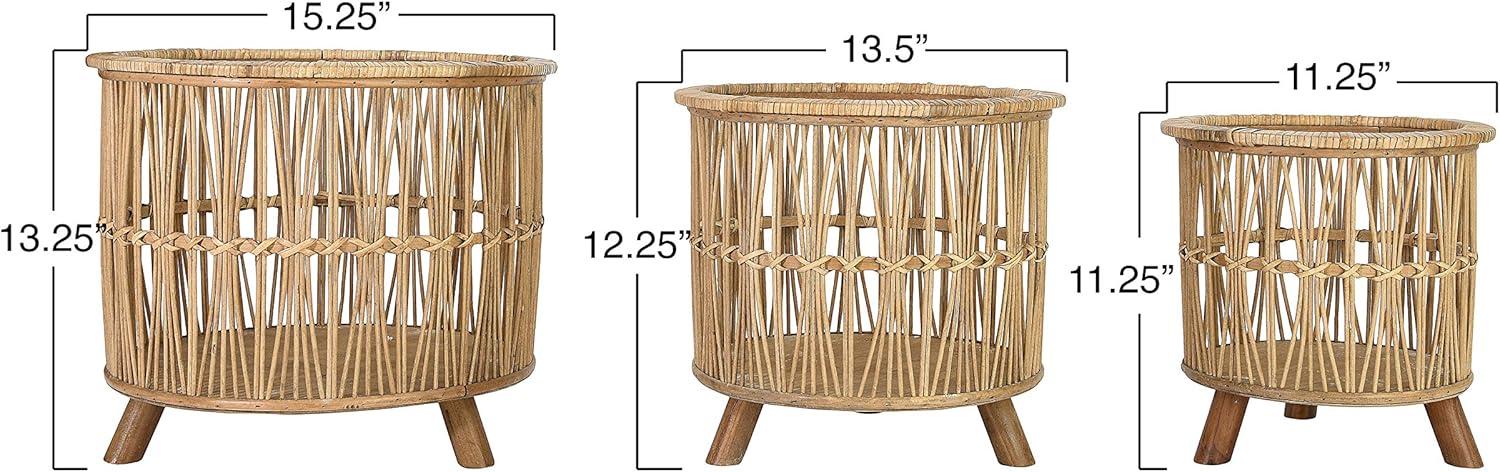 Creative Co-Op 11.25", 13.5" & 15.75" Woven Bamboo Footed Baskets (Set of 3 Sizes)