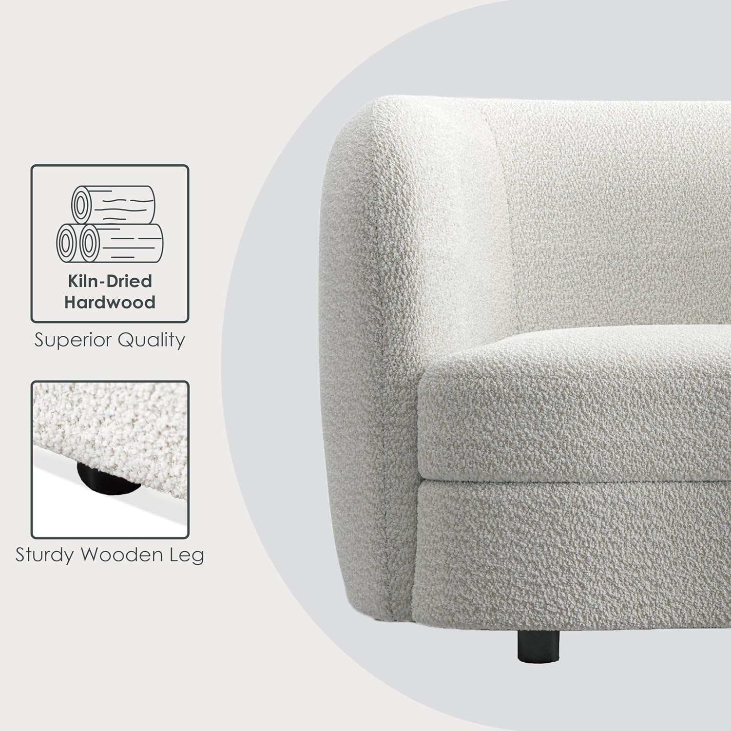 Off-White Boucle Fabric 3-Piece Sofa Set with Wooden Legs