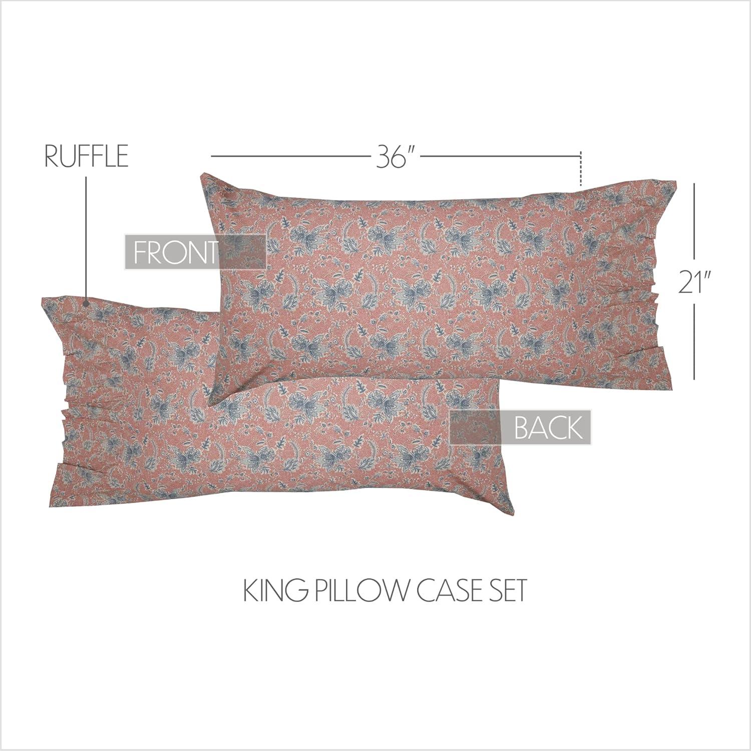 VHC Brands Kaila Vintage Farmhouse Floral King Pillow Case Set of 2 21x36, 8" Ruffle