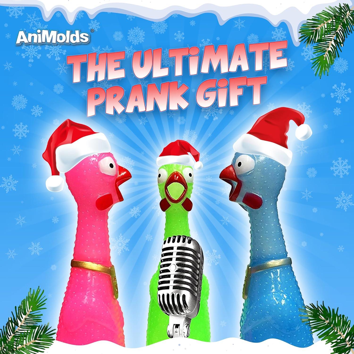 Animolds Squeeze Me Rubber Chicken Toy | Screaming Rubber Chickens For Kids | Novelty Squeaky Toy Chicken Regular Color 2-Pack (Random Colors)