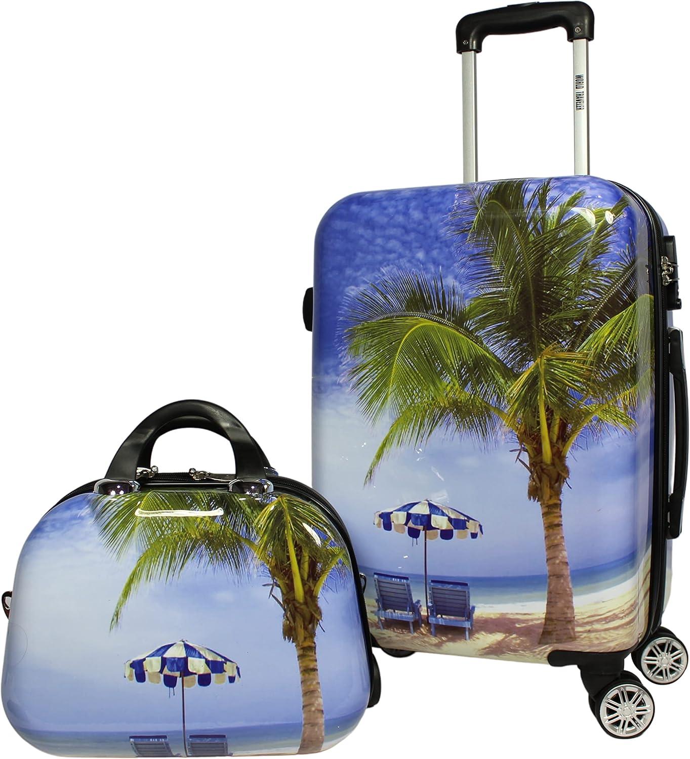World Traveler Palm Tree 2-Piece Hardside Carry-On Spinner Luggage Set