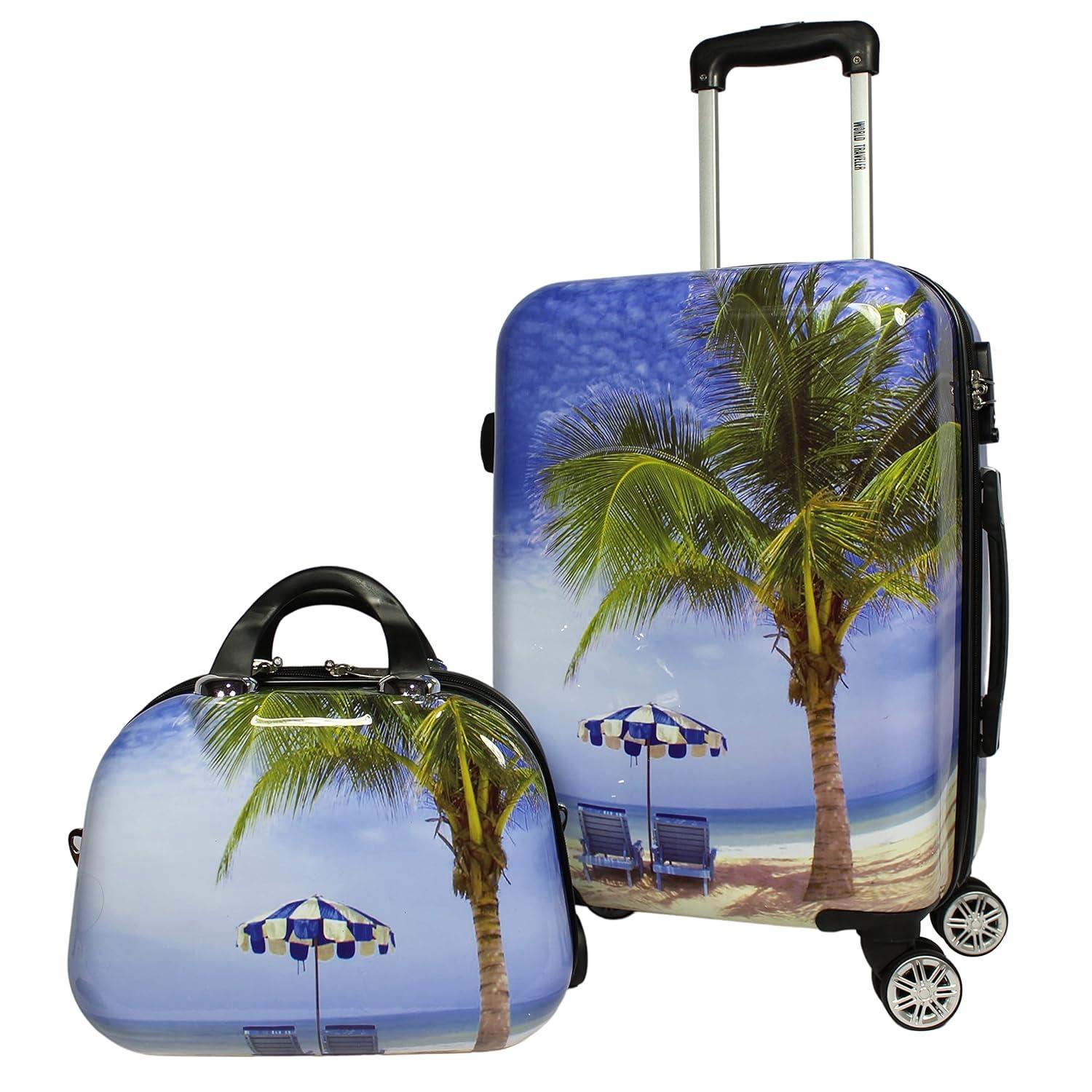 World Traveler Palm Tree 2-Piece Hardside Carry-On Spinner Luggage Set