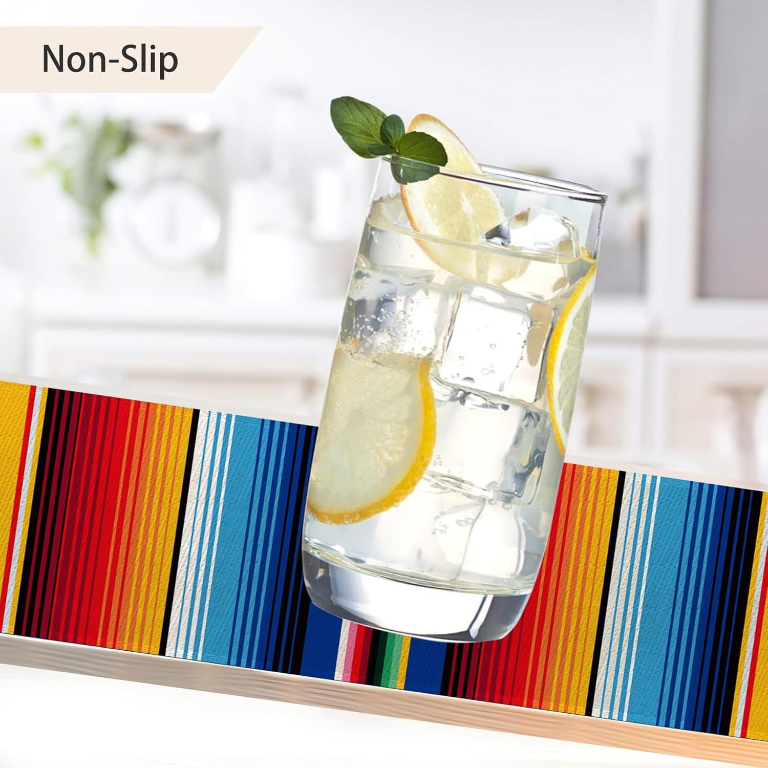Rainbow Colorful Stripe Mexican Placemats Set of 6,Ethnic Mexican,Waterproof Non-Slip Washable Table Mats Set for Kitchen Dining Holiday Party Wedding Decor 12x18 Inch