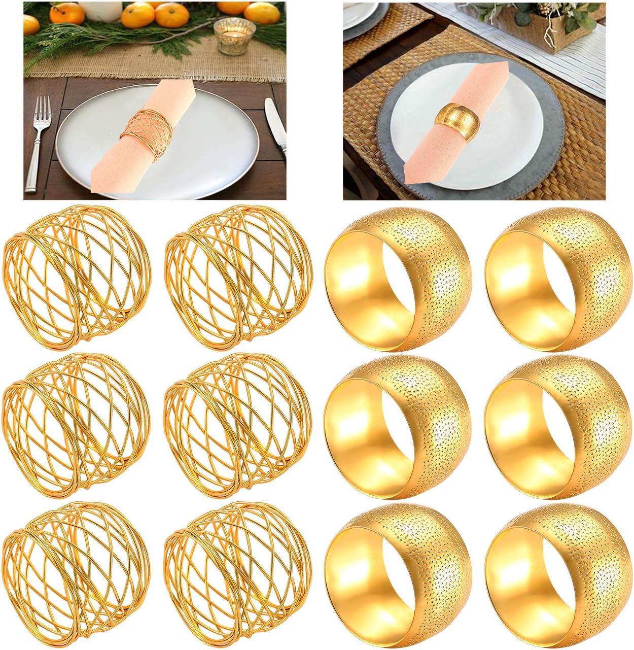 12PCS – Napkin Rings, Gold Napkin Rings Set of 12, Holiday Napkin Holders for Dining, Anniversary, Birthday, Christmas, Easter, Fall, Halloween, Thanksgiving, Party of Table Setting