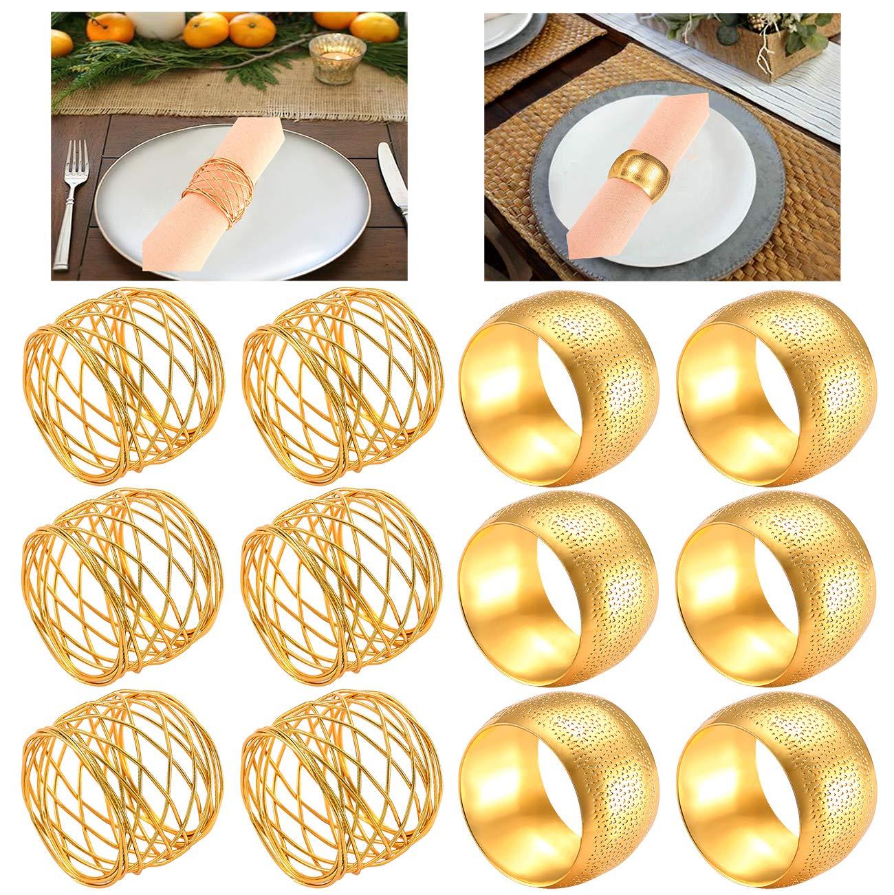 12PCS – Napkin Rings, Gold Napkin Rings Set of 12, Holiday Napkin Holders for Dining, Anniversary, Birthday, Christmas, Easter, Fall, Halloween, Thanksgiving, Party of Table Setting