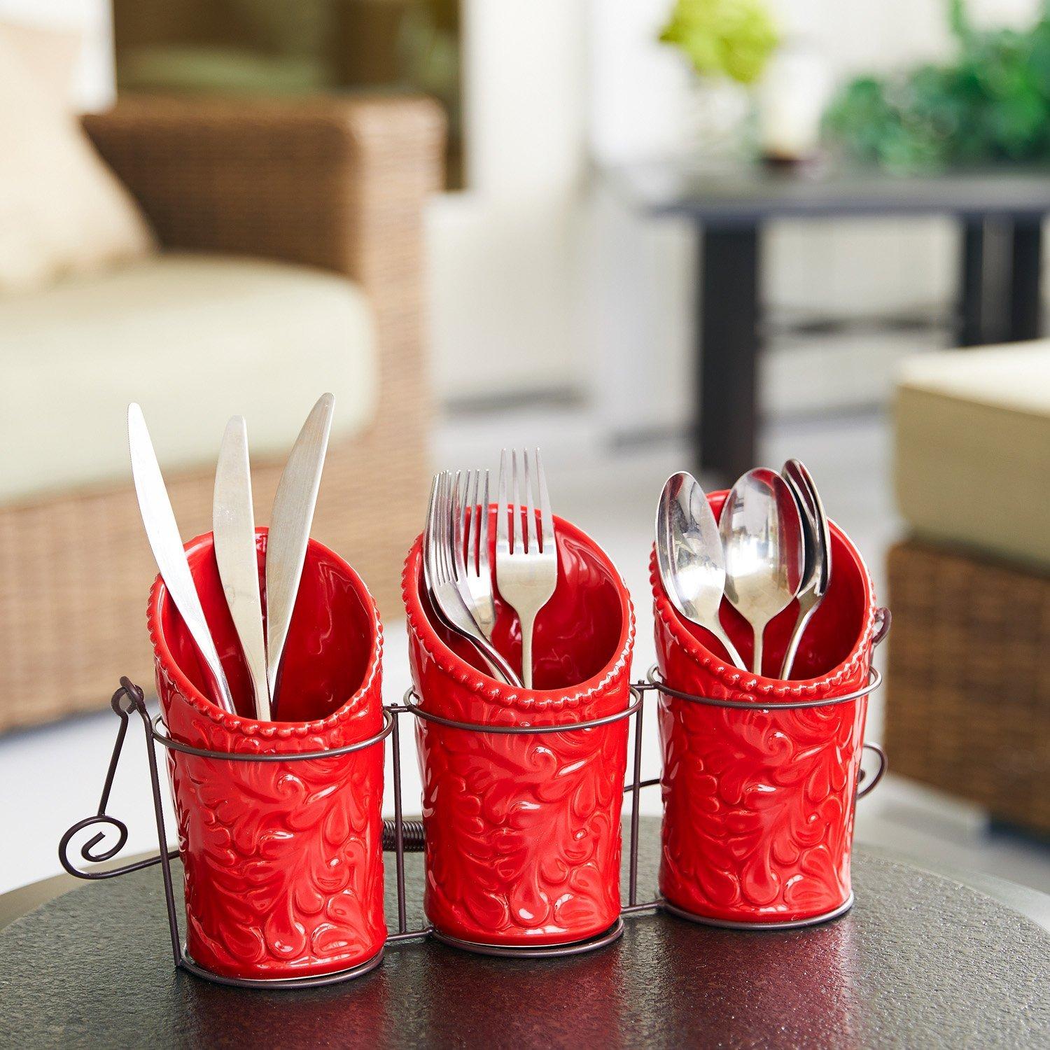 Kitchen Utensil Holder Set - Red