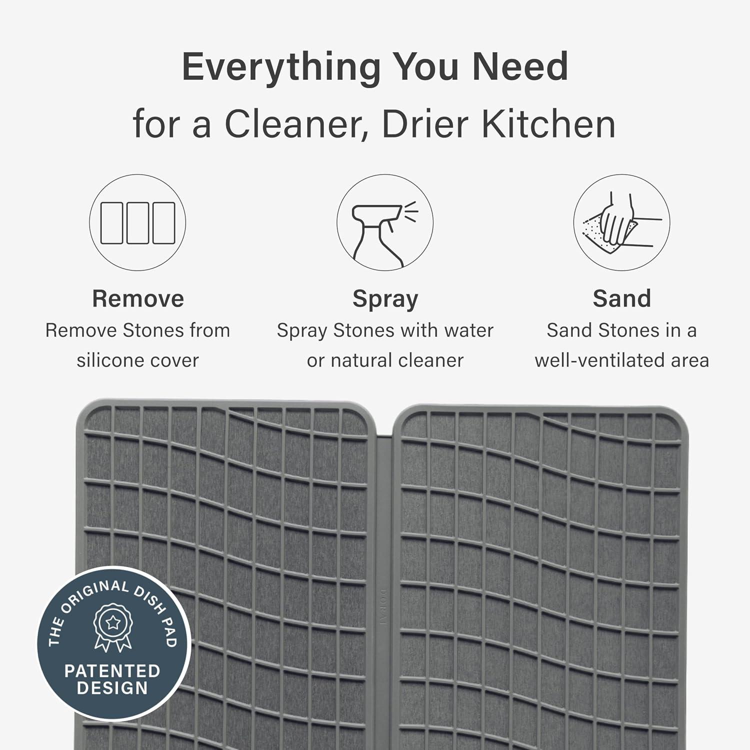 Dorai Home Dish Pad - Diatomaceous Earth Stone Drying Mat For Kitchen Counter - Quick Drying -Stone Dish Drying Mat For Kitchen - (24.6" x 16.5")