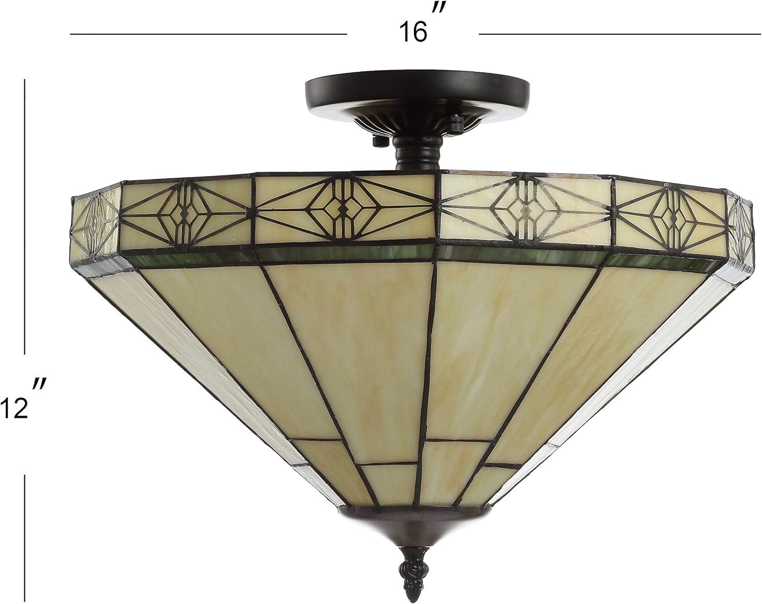 JONATHAN Y Jasmine Tiffany-Style Glass/Metal LED Semi-Flush Mount