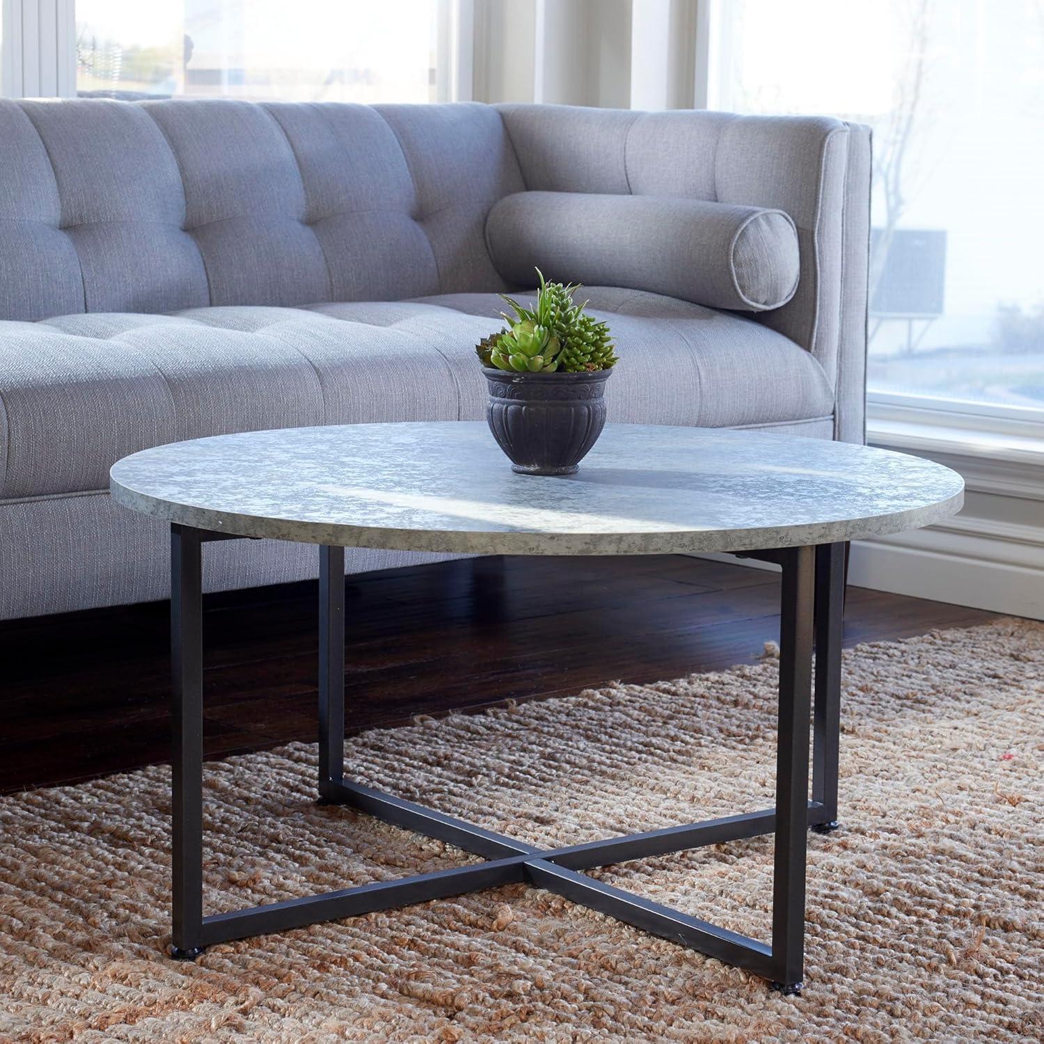 Slate Gray Modern Round Coffee Table with Steel Frame