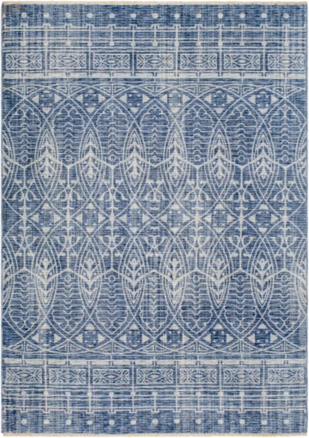 Blue and White Geometric Pattern Rectangular Rug