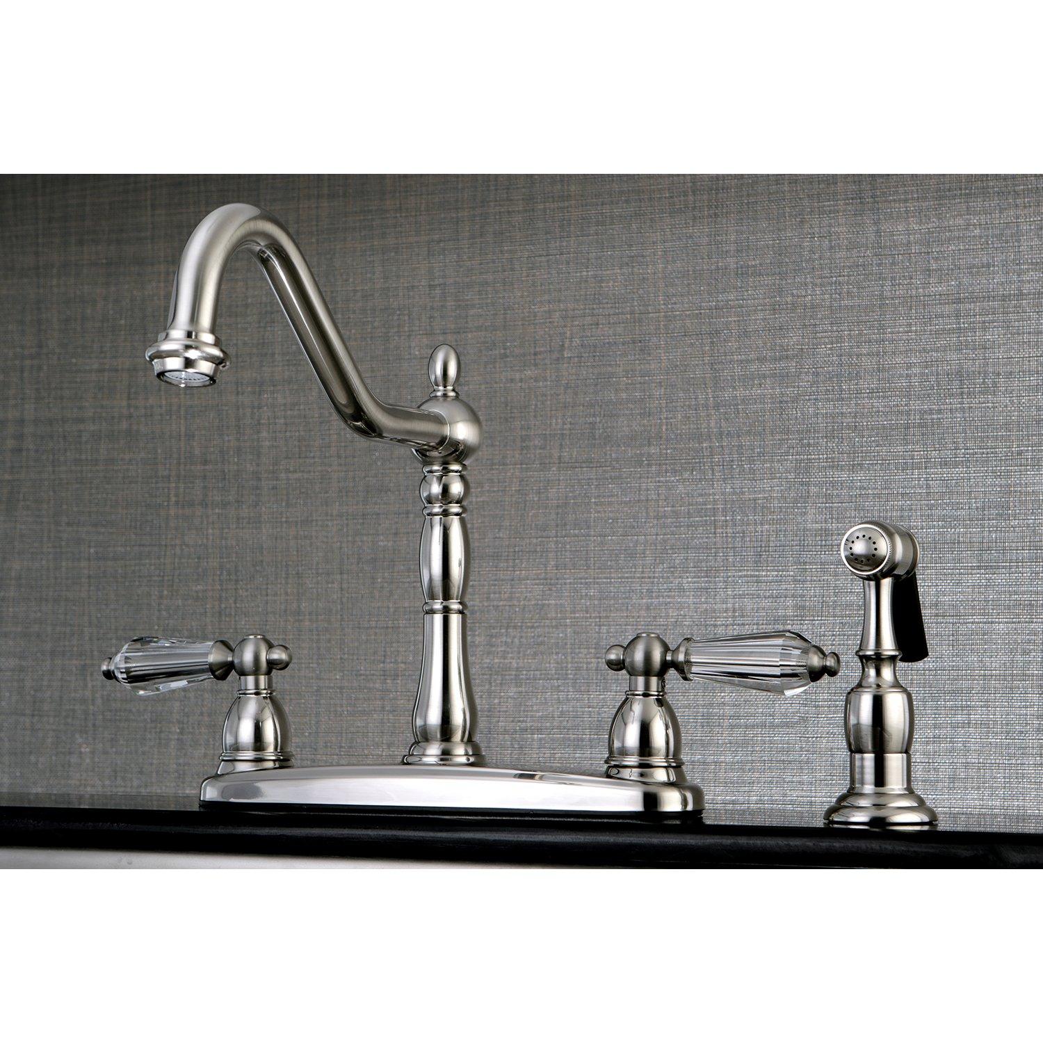 Kingston Brass Wilshire Two-Handle 4-Hole 8" Centerset Kitchen Faucet with Brass Side Sprayer