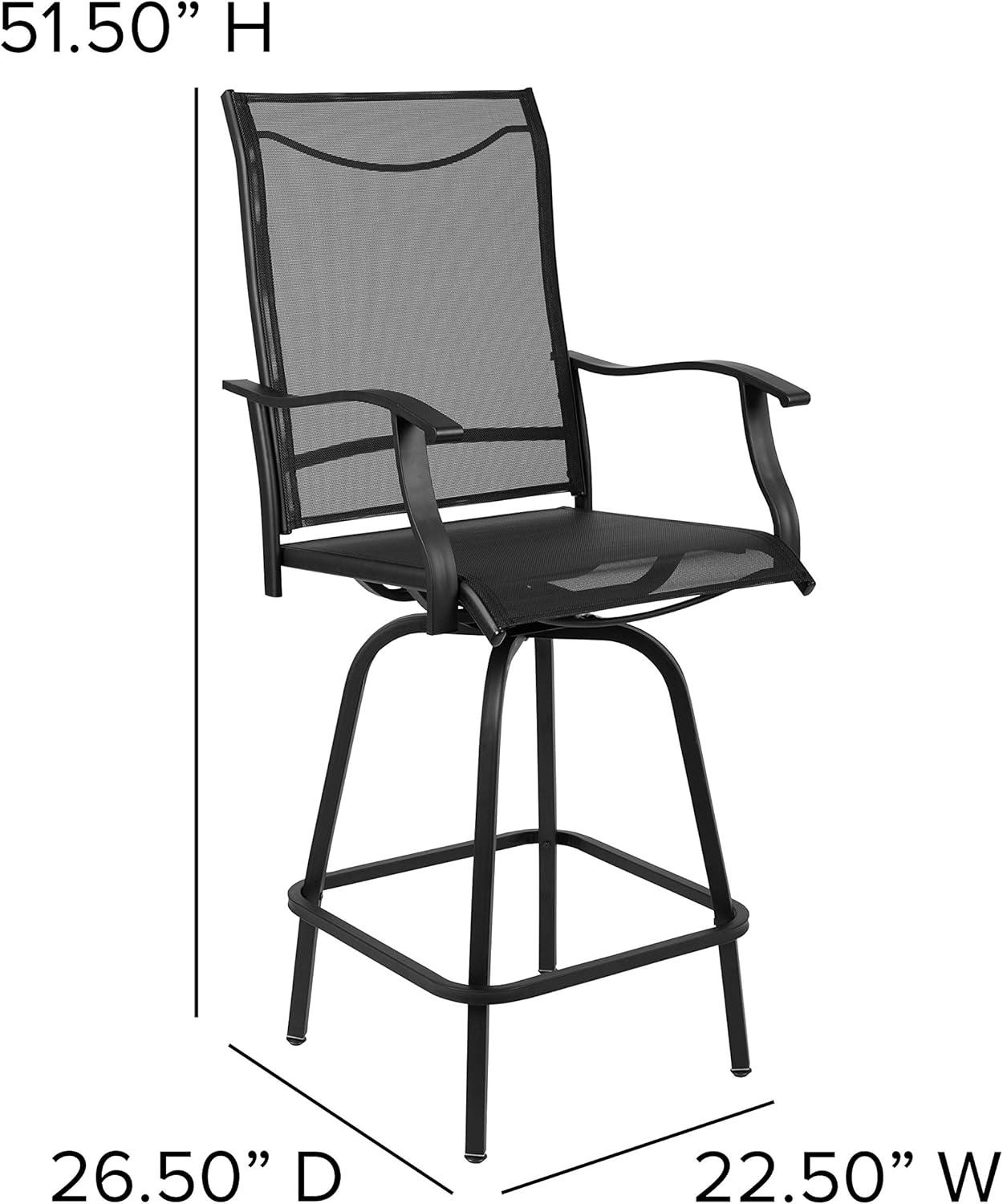 Flash Furniture Patio Bar Height Stools Set of 2, All-Weather Textilene Swivel Patio Stools and Deck Chairs with High Back & Armrests in Black