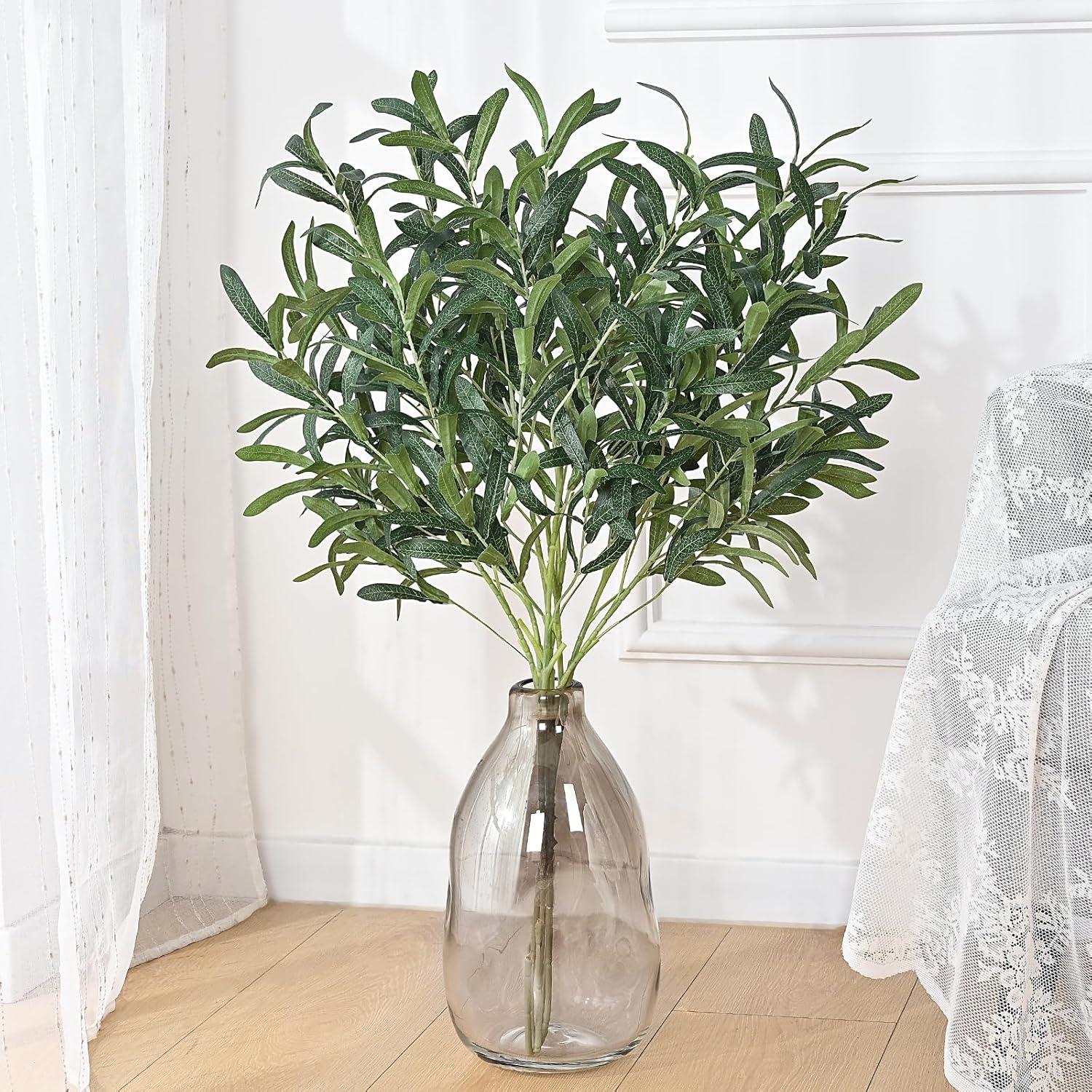 4 Pcs 43.3" Artificial Olive Branches Long Stems Silk Greenery Leaves Tall Fake Plant Greenery Branches Fake Olive Plants for Wedding Party Garden Home Office Indoor Outdoor Decor